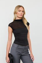 DT 2000 - Sheer Mock Neck Ruched Top
