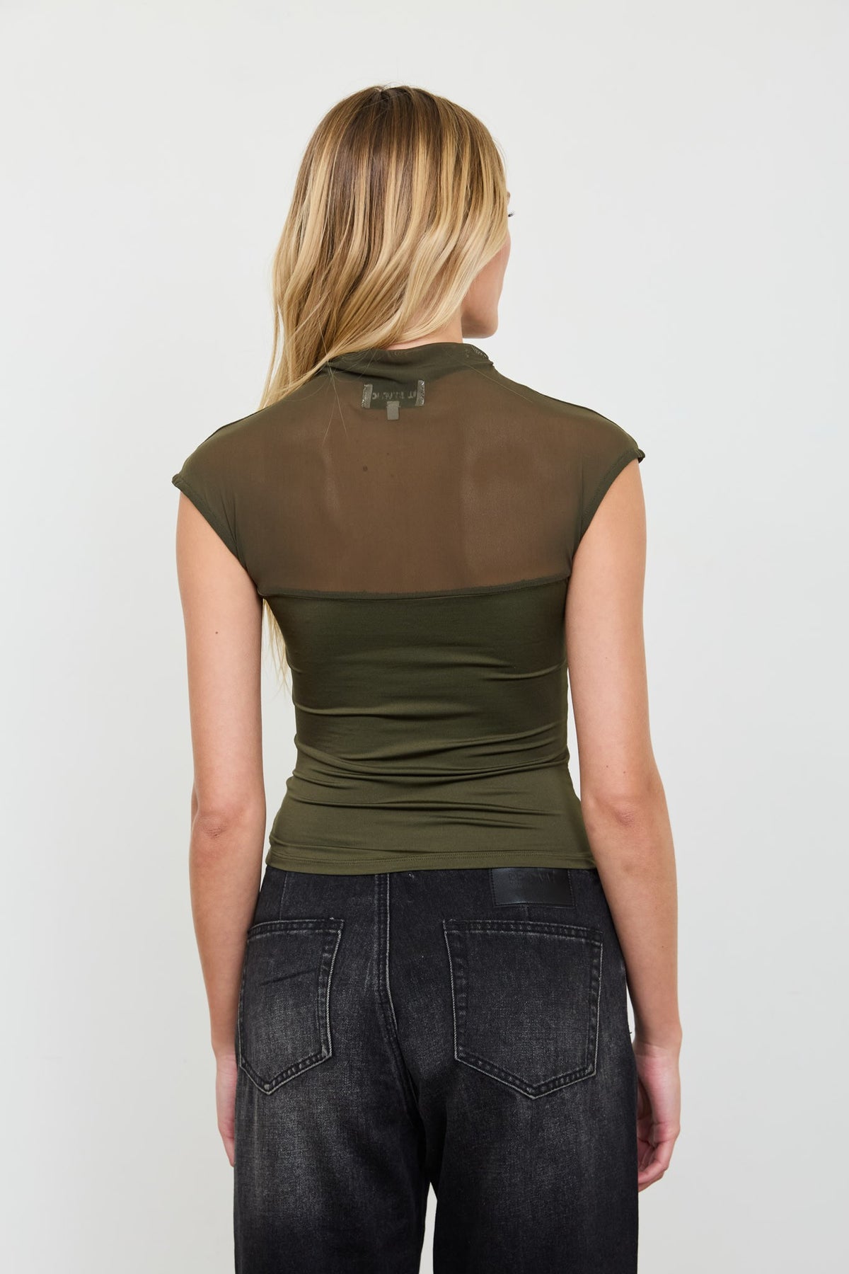 DT 2000 - Sheer Mock Neck Ruched Top