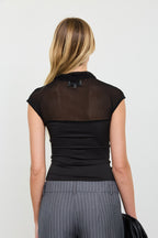 DT 2000 - Sheer Mock Neck Ruched Top