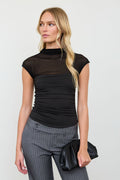 DT 2000 - Sheer Mock Neck Ruched Top