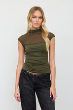 DT 2000 - Sheer Mock Neck Ruched Top
