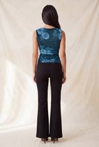 DT 1992 - Ruched Rhinestone Flower Print Top