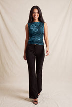 DT 1992 - Ruched Rhinestone Flower Print Top