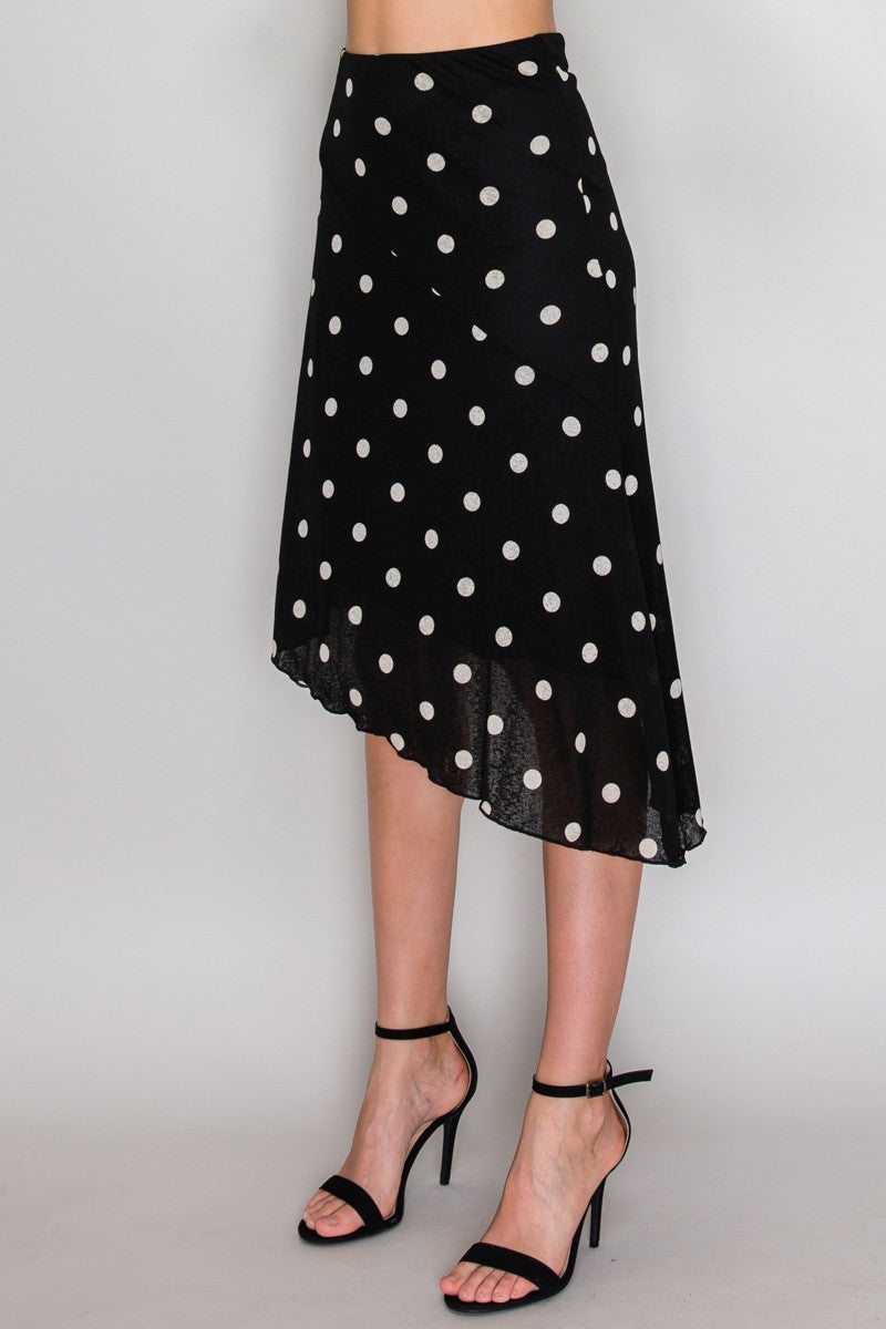 SKT 1089 - Asymmetrical Hem Dotted Skirt