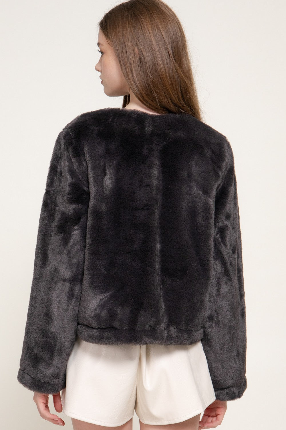 JCT 046 - Long Sleeve Round Neck Faux Fur Jacket
