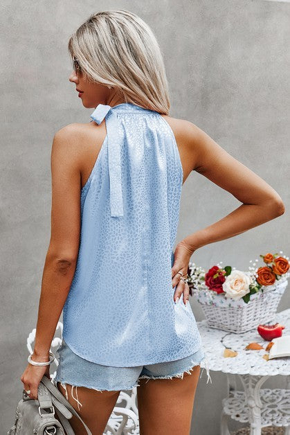 CT 2649 - Neck Tie Leopard Print Top