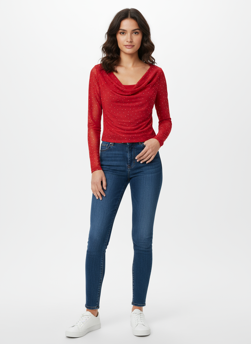 DT 1800 - Rhinestone Detail Mesh Top