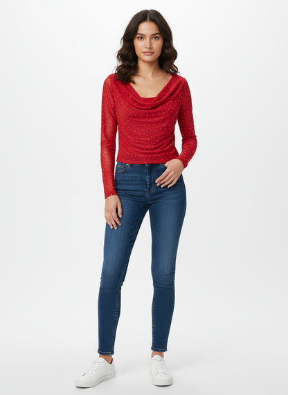 DT 1800 - Rhinestone Detail Mesh Top