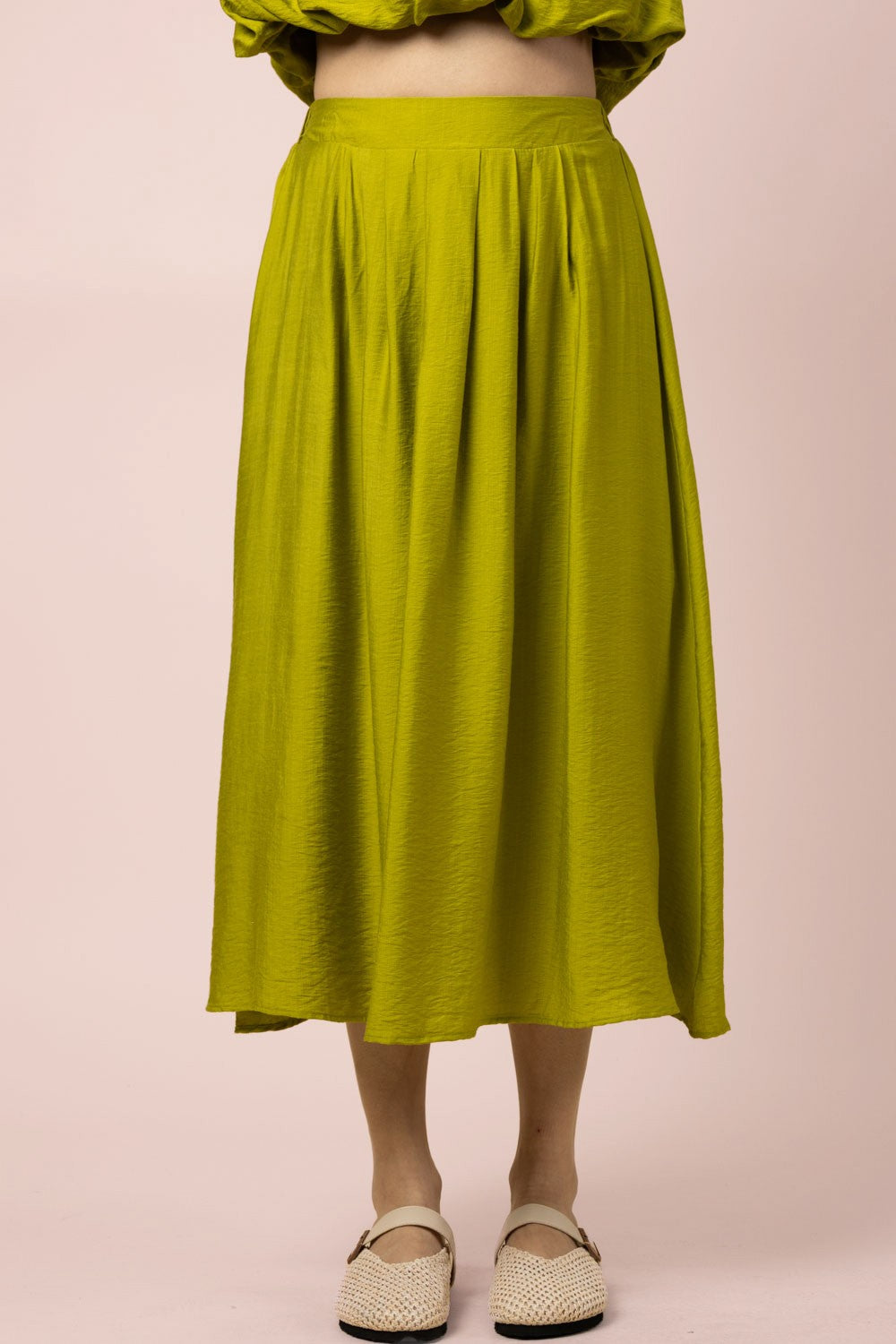 SET 073 - Pleated Linen Midi Skirt
