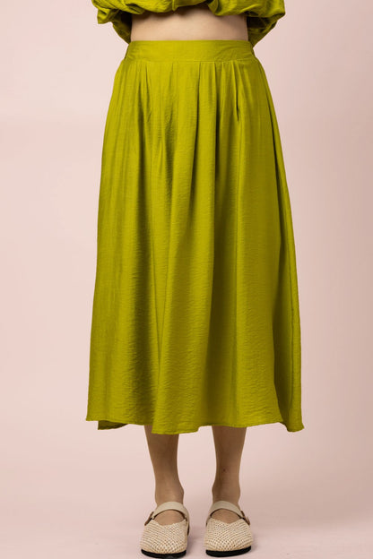 SET 073 - Pleated Linen Midi Skirt