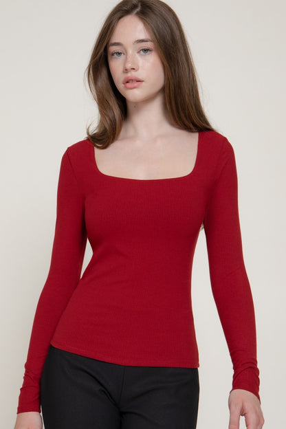 CT 2859 - Square Neck Double Layer Knit Top