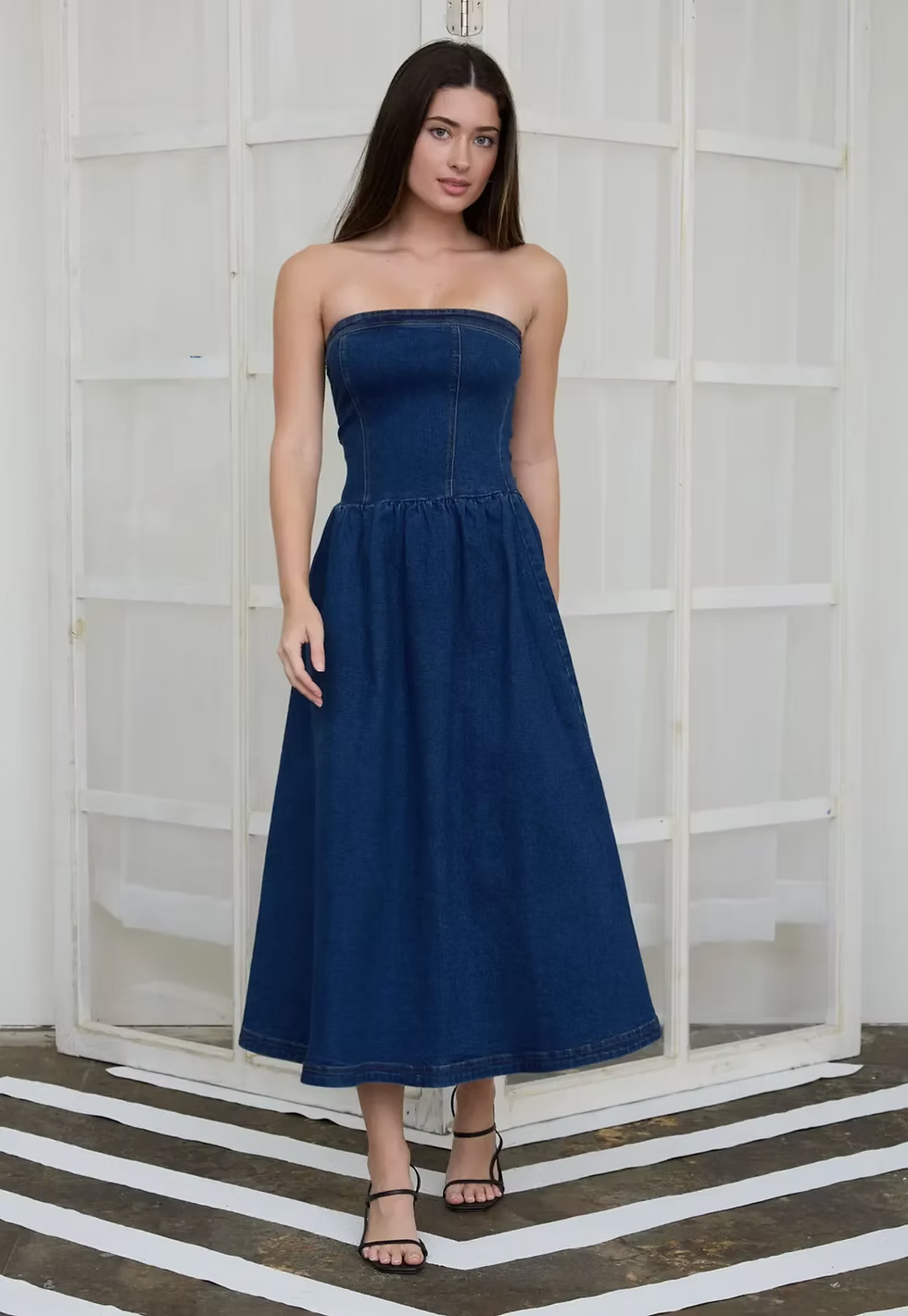 DD 1423 - Strapless Denim Midi Dress