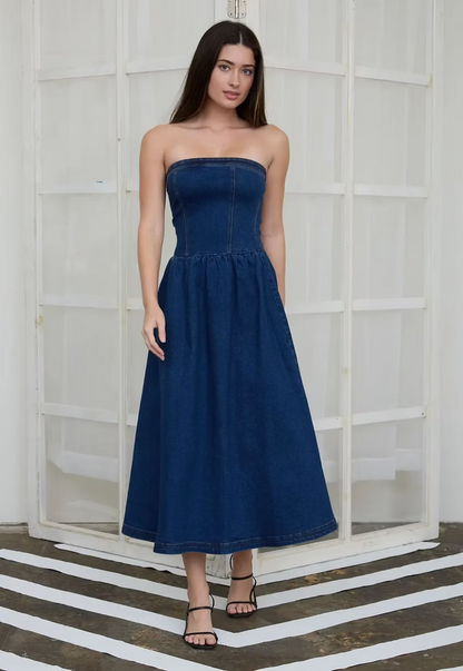 DD 1423 - Strapless Denim Midi Dress