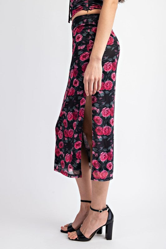 SET 035 - Floral Mesh Midi Skirt