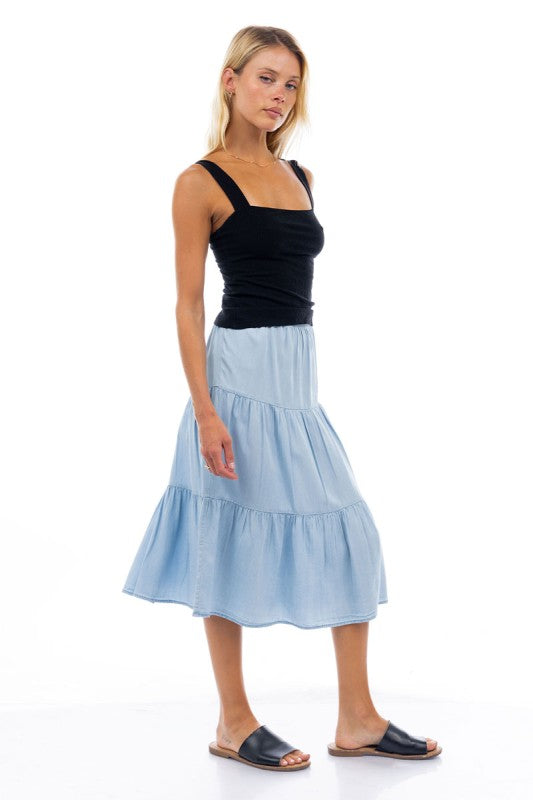 SKT 1021 - Tiered Tencel Midi Skirt