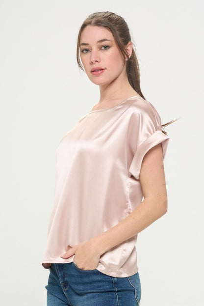 DT 1847 - Satin Rolled Sleeve Blouse