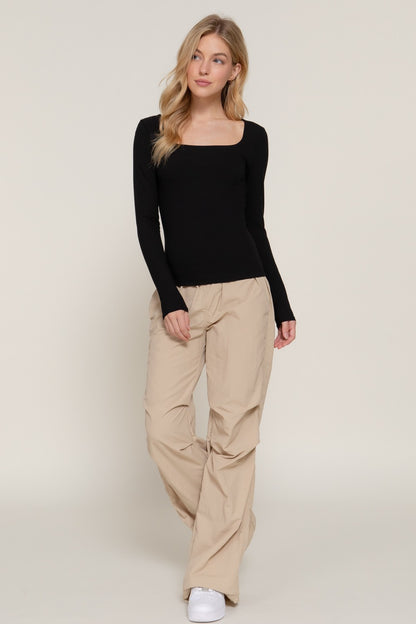 CT 2859 - Square Neck Double Layer Knit Top