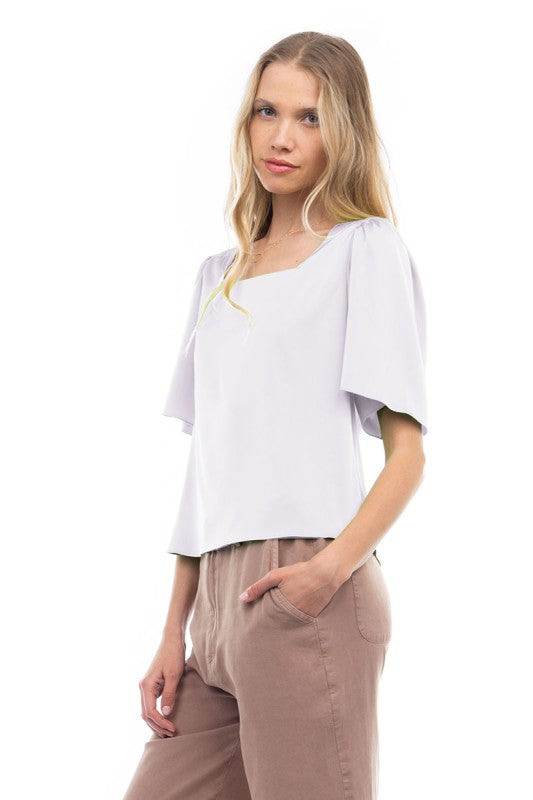 CT 2797 - Cropped Short Sleeve Blouse
