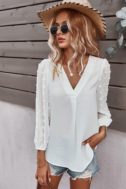 DT 1777 - Lantern Sleeve Swiss Dot Shirt