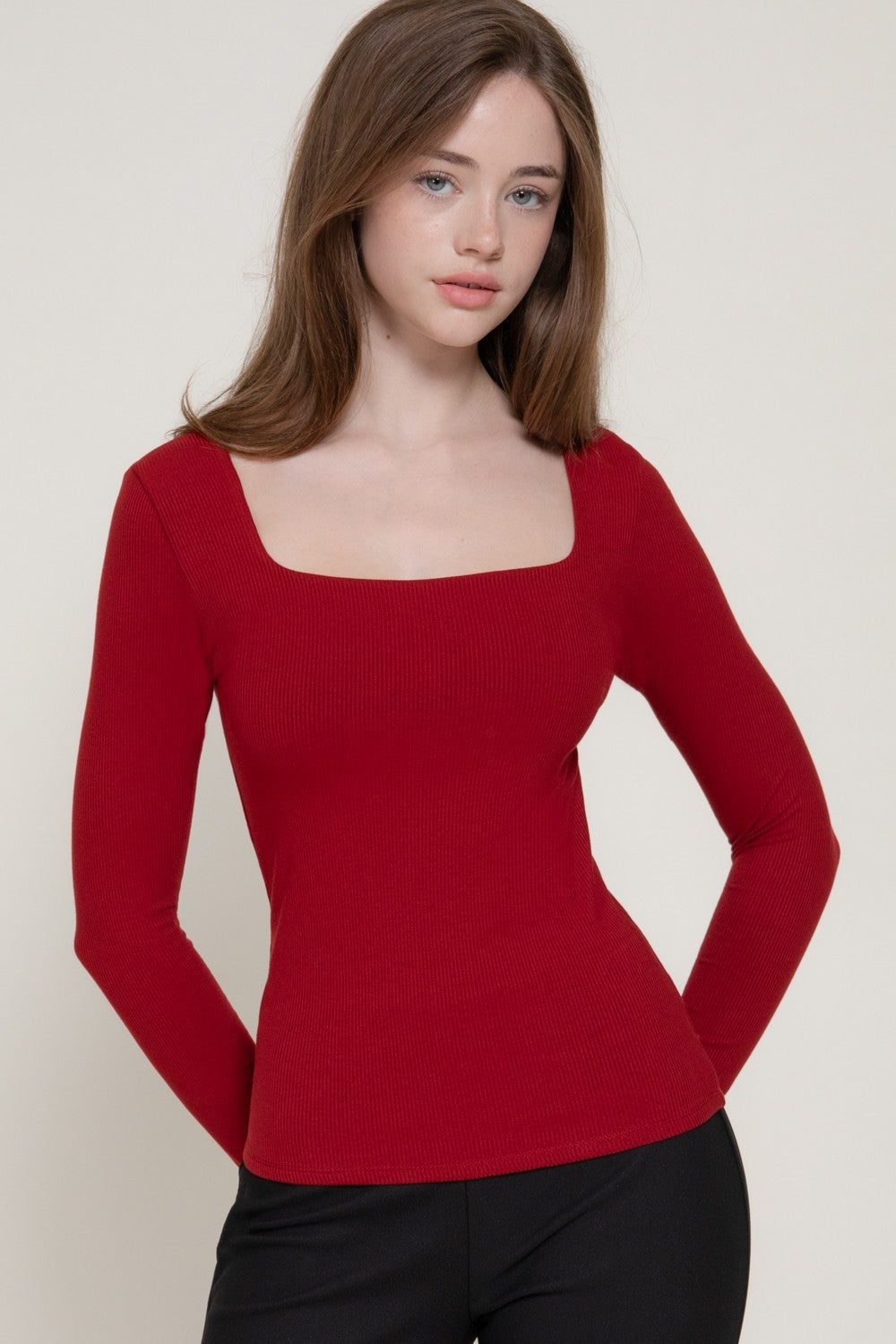 CT 2859 - Square Neck Double Layer Knit Top