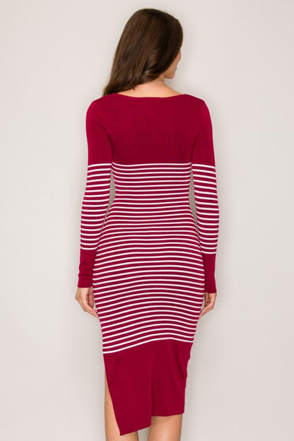 SWT 015 - Striped Side Slit Sweater Dress