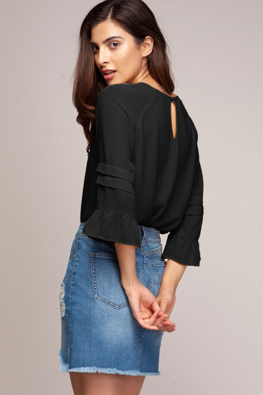 DT 1770 - Ruffle Accent Long Sleeve Blouse