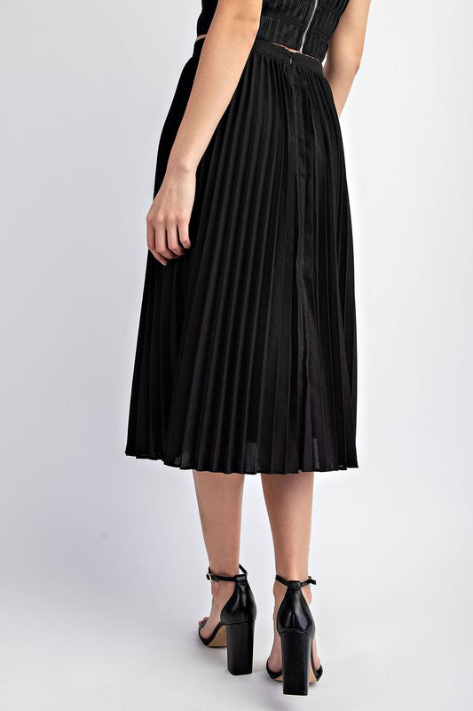 SET 037 - Pleated Satin Midi Skirt