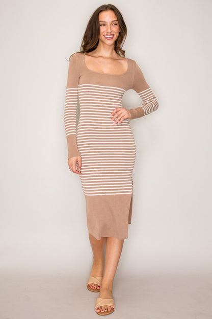 SWT 015 - Striped Side Slit Sweater Dress