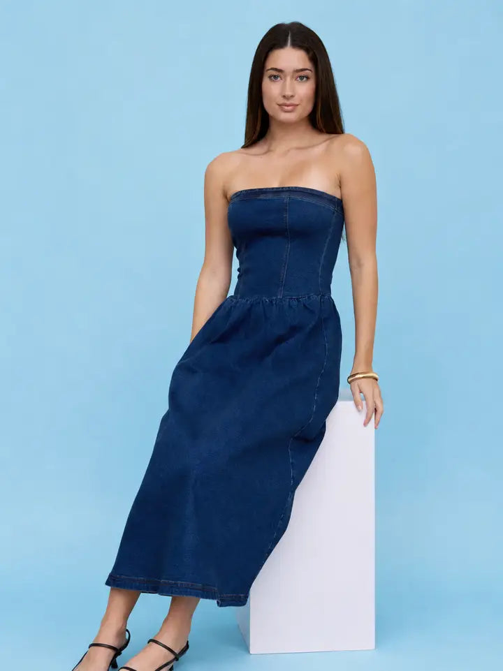 DD 1423 - Strapless Denim Midi Dress