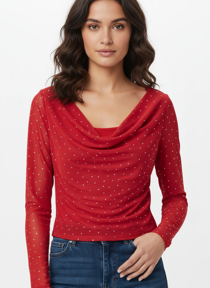 DT 1800 - Rhinestone Detail Mesh Top