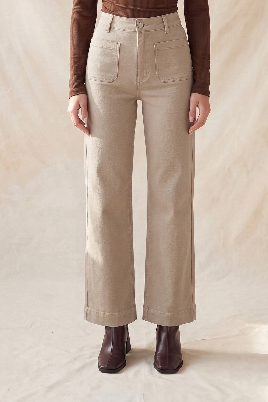 P 873 - Front Pocket Wide Leg Jeans