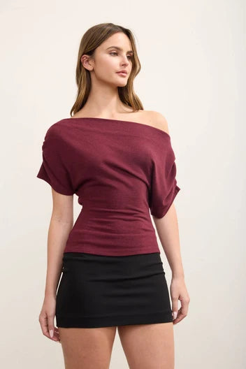 CT 2878 - Short Sleeve Off Shoulder Ruched Top