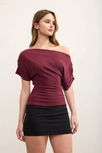 CT 2878 - Short Sleeve Off Shoulder Ruched Top