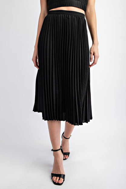 SET 037 - Pleated Satin Midi Skirt