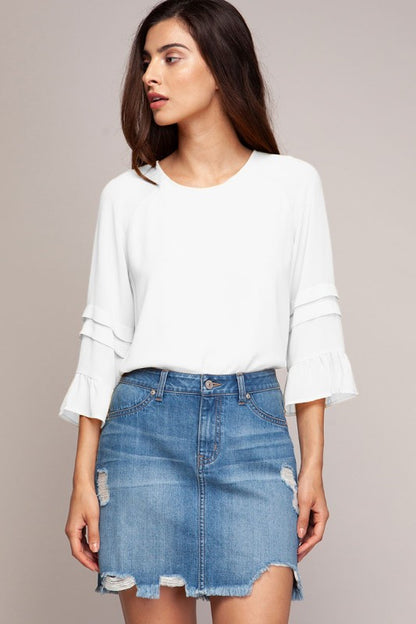 DT 1770 - Ruffle Accent Long Sleeve Blouse