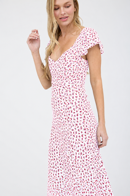 LD 463 - Floral Side Slit Midi Dress