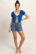 SWT 036 - Pointelle Front Tie Cardigan