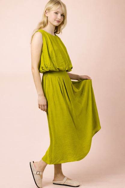 SET 073 - Pleated Linen Midi Skirt