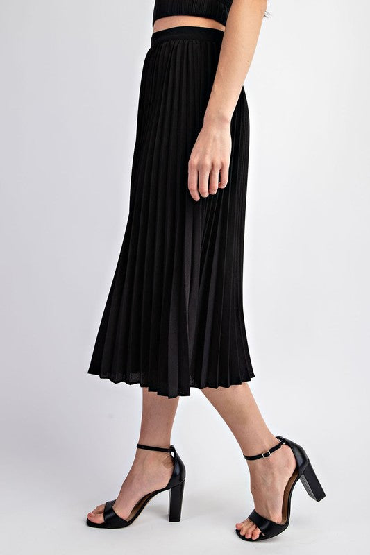 SET 037 - Pleated Satin Midi Skirt