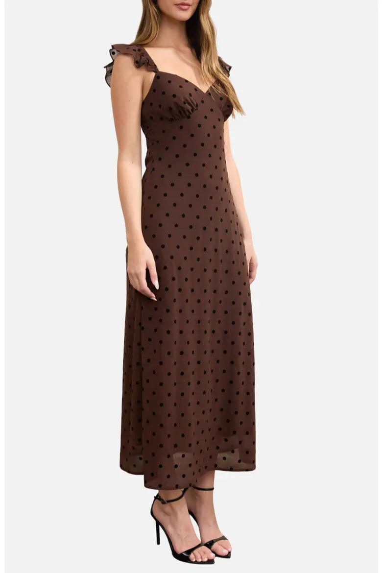 DD 1483 - Ruffle Strap Dots Maxi Dress