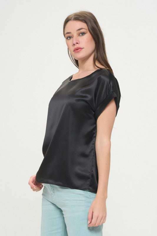 DT 1847 - Satin Rolled Sleeve Blouse