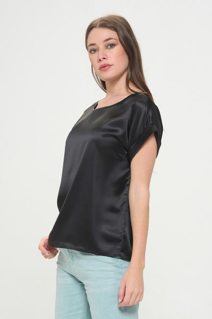 DT 1847 - Satin Rolled Sleeve Blouse