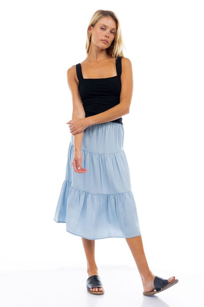 SKT 1021 - Tiered Tencel Midi Skirt