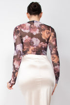DT 1789 - Floral Fitted Sheer Crop Top