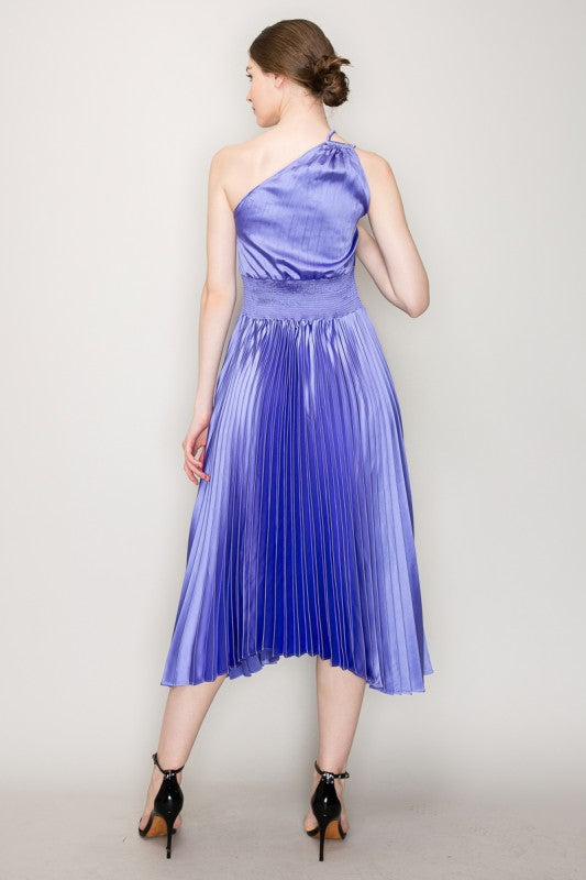 LD 631 - One Shoulder Pleated Satin Dress