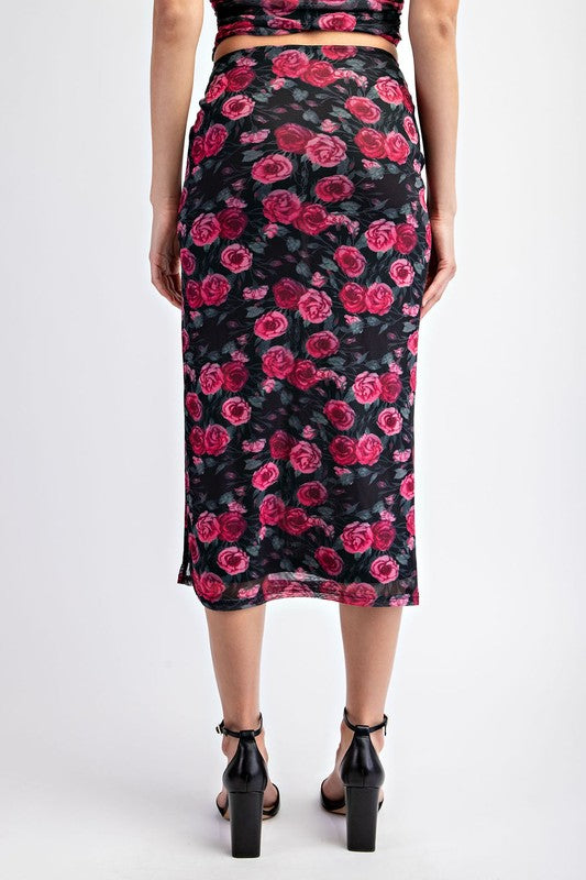 SET 035 - Floral Mesh Midi Skirt