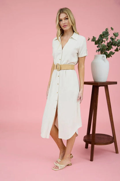 DD 1399 - Belted Button Down Midi Dress