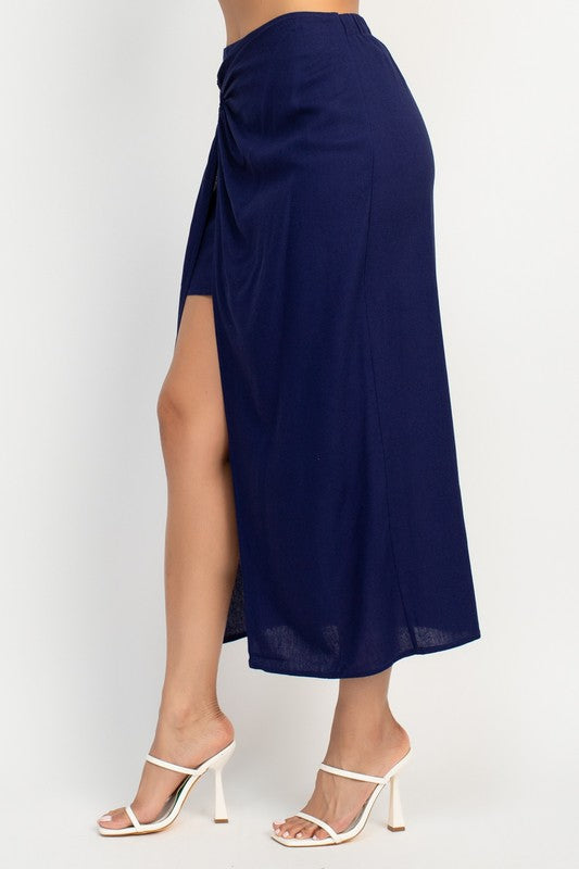 SKT 947 - Wrap Linen Midi Skirt