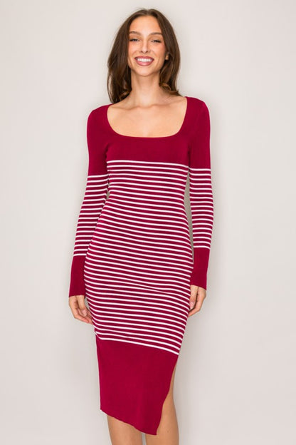 SWT 015 - Striped Side Slit Sweater Dress