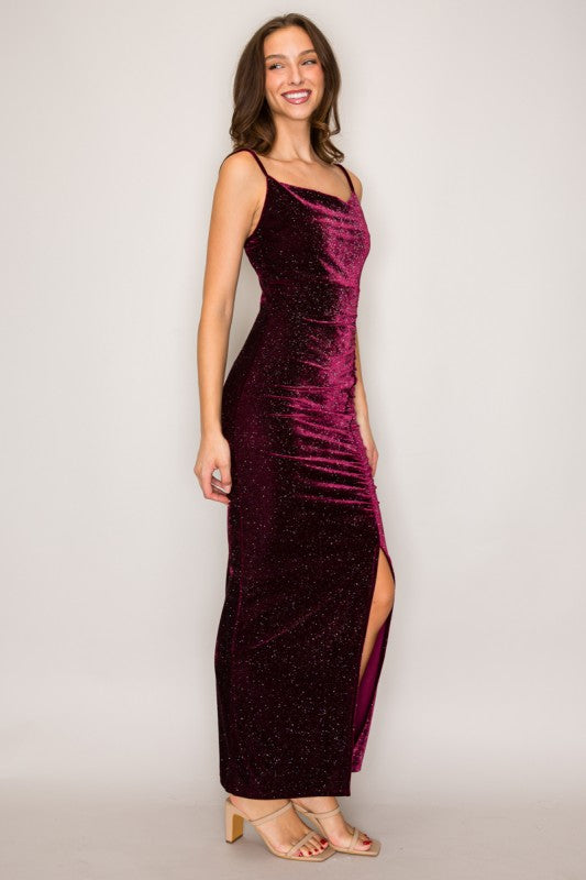 LD 607 - Glittery Velvet Maxi Dress